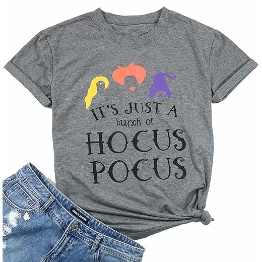 Hocus Pocus T-Shirt Funny Halloween Teacher Graphic Tee Shirt for Women Short Sleeve T Shirts Gray