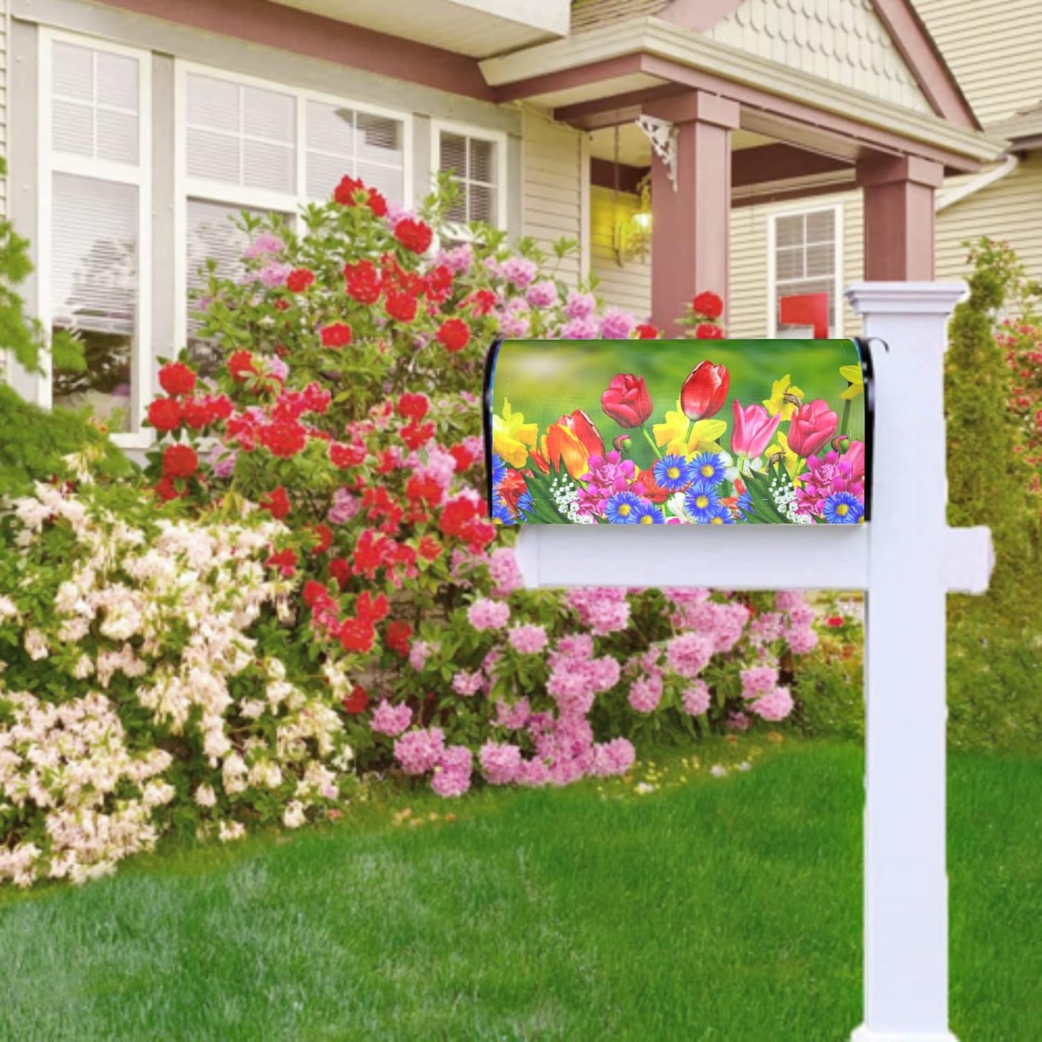 Spring Summer Flowers Mailbox Covers Magnetic Daffodils Tulips Daisy Decorative Easter Mother Day Mailboxes Wrap Post Letter Box Cover Standard Size 18x21 In For Outdoor Garden Yard Home Decor Outside