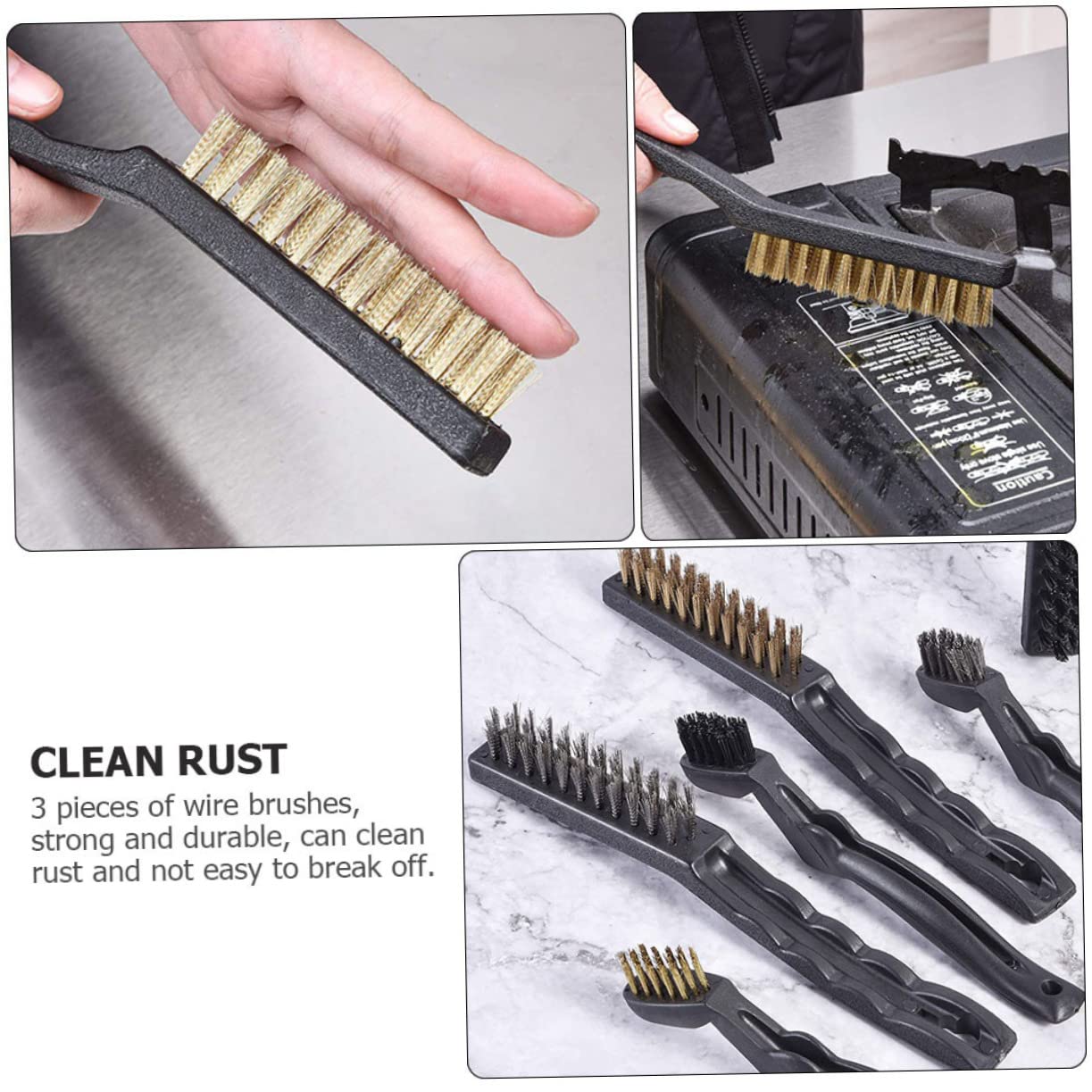6pcs Wire Brush Set Curved Handle Scratch Brushes for Cleaning Rust Paint and Dirt and Bristles for Car and Home Use