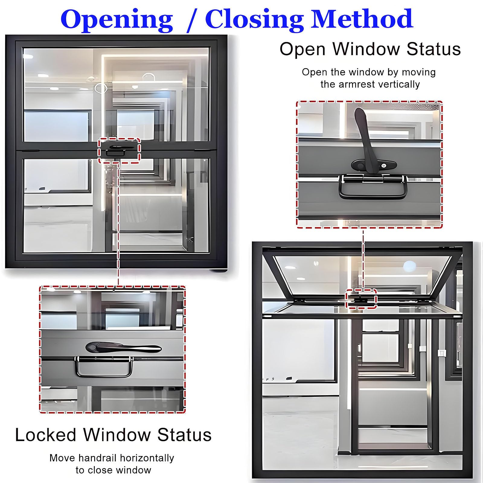 Ventana corredera Plegable con Cristal y cerraduras, diseño de Doble Hoja para Food Trucks y Tiendas móviles.