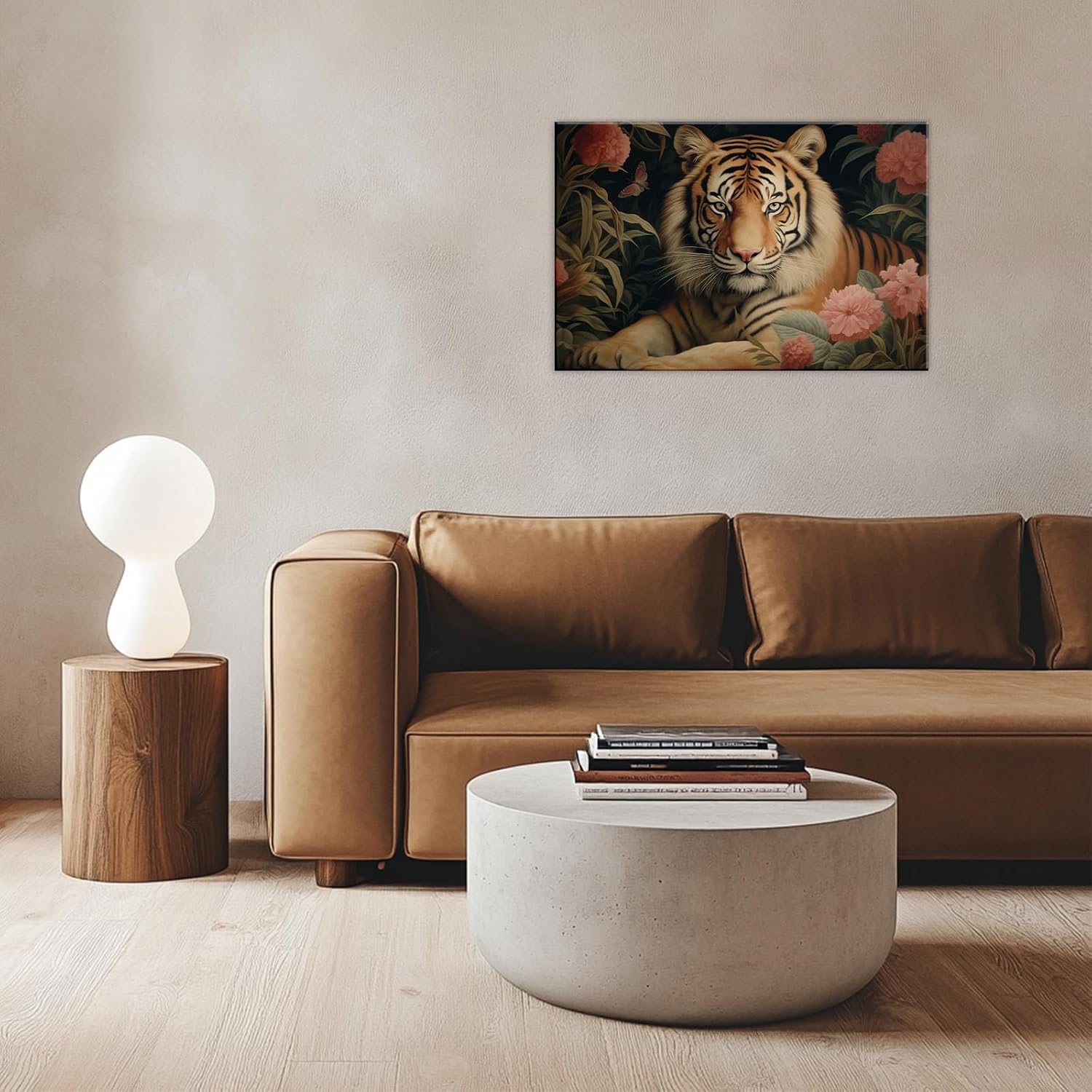 Tiger Canvas Wall Art Vibrant Floral Wildlife Painting Framed Abstract Jungle Decor Ready To Hang Modern Home Office Wall Decor(Artwork-1,12"x18")