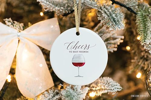 Miniatura 4 de DIGIBUDDHA Cheers to Best Friends Christmas Ornament Gift Fun Red Wine Ceramic Holiday Keepsake Idea for Your Vino Loving BFF Soul Sister Lifelong