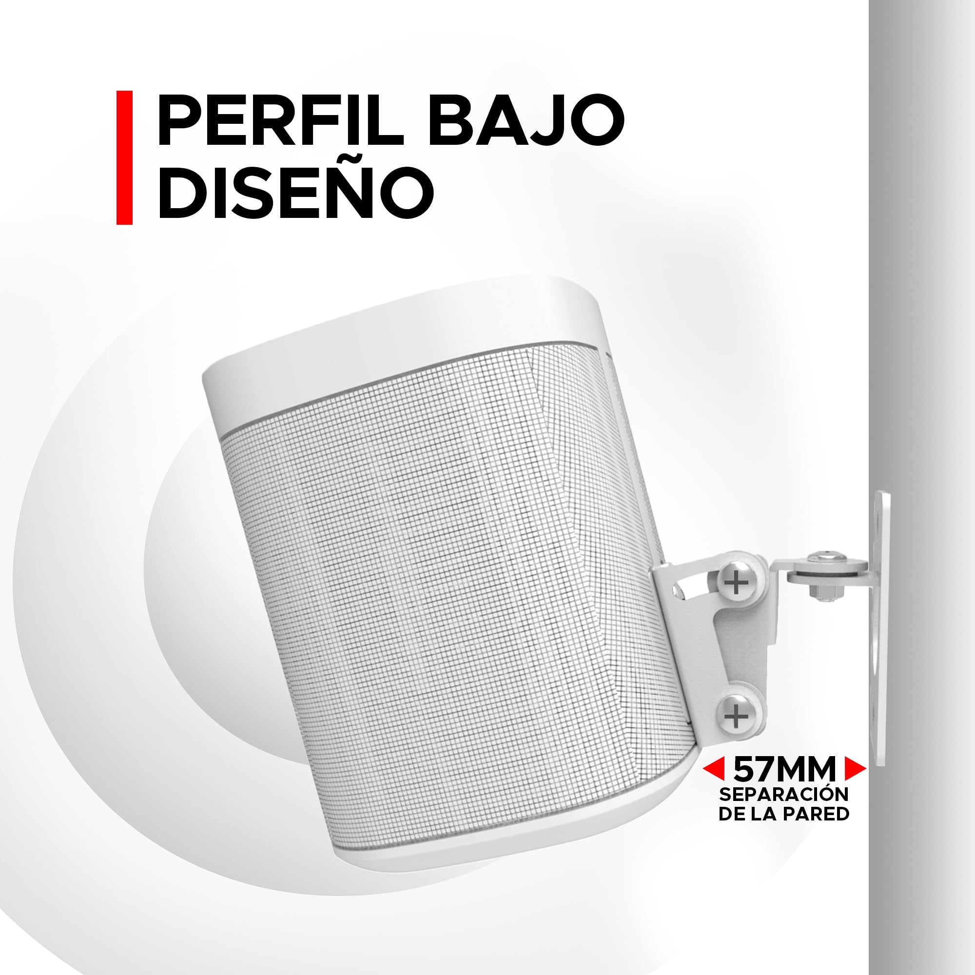 2 x Sonos Play:1 Montaje de Pared (No Compatible con Sonos One), Ajustable con Mecanismo de Giro e Inclinación, Soporte Individual para Altavoz Play 1 con Accesorios de Montaje, Blanco, Paquete