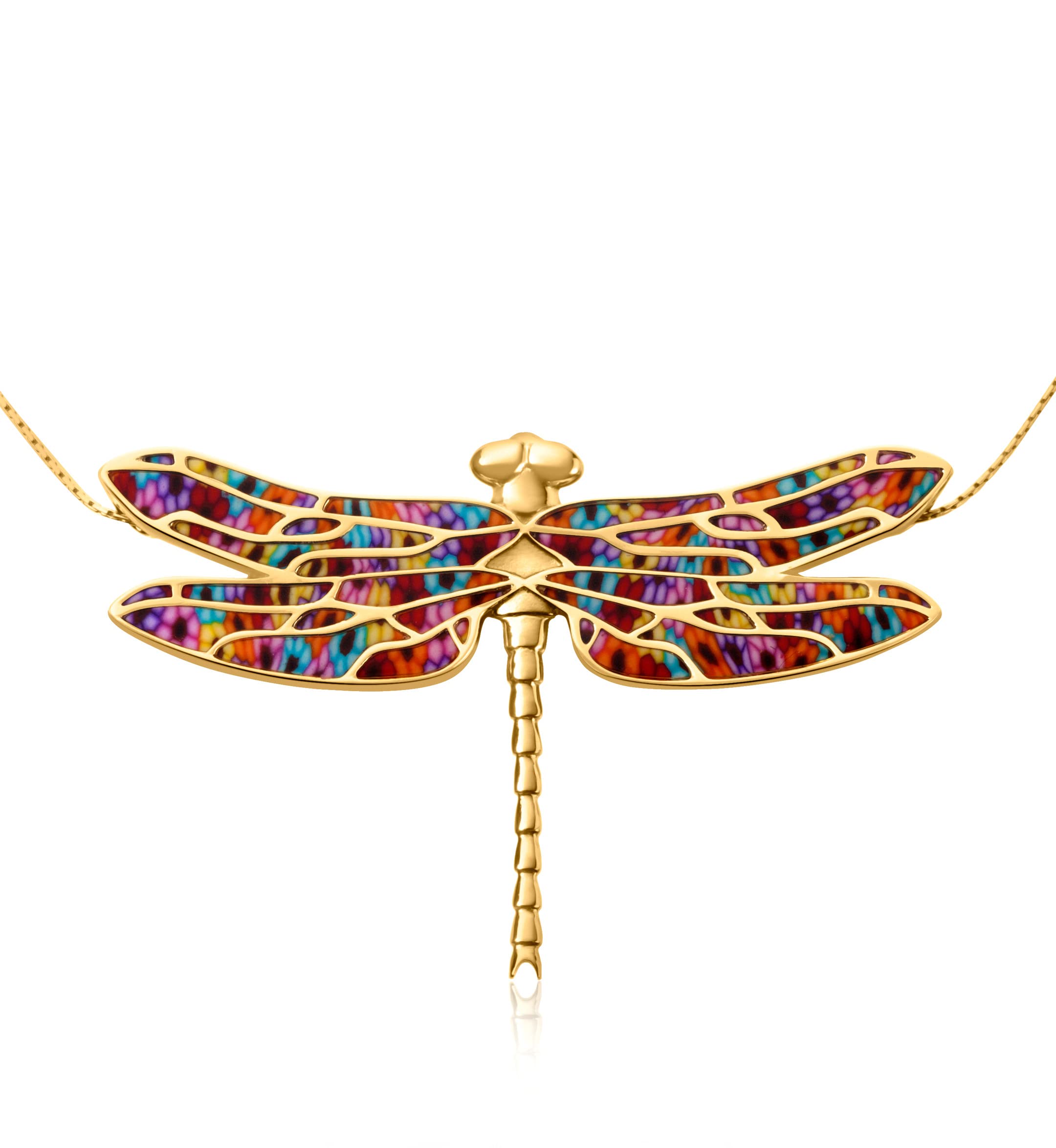 NanoStyleGold Plated Silver Dragonfly Necklace Insect Pendant for Women Colourful Handcrafted Polymer Clay Fine Nature Boho Jewellery, 16.5" Gold Filled Chain