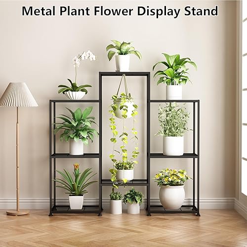 Miniatura 8 de Soporte de plantas de metal para interior, soportes de plantas de metal para exterior, estante escalonado de 4 niveles para múltiples plantas, 8