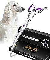 ULG 7.5" 30° Curved Dog Grooming Scissors - 440C Steel Professional Pet Shears with Reversible Butterfly Handles for Face, Eyes, Paws