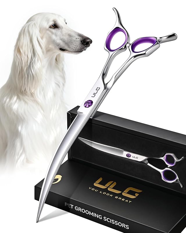 Tesoura curva para tosa de cães 30° em aço inoxidável 440C ULG com cabo borboleta, 19,05 cm