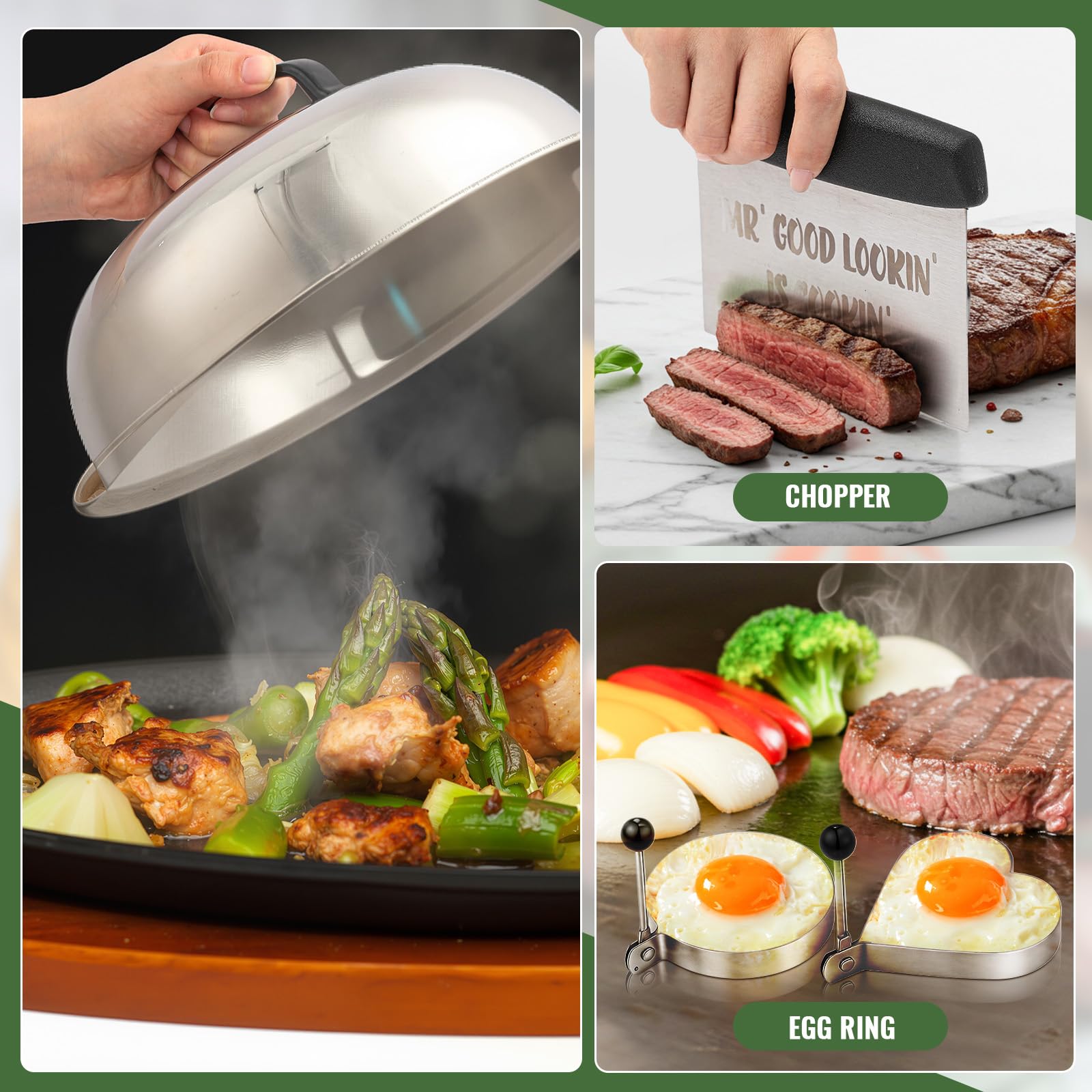 Boao Kit d'accessoires de cuisson pour homme, papa, mari, grand-père, accessoires de barbecue à dessus plat avec spatules élargies, tablier de barbecue et sac de transport, cadeaux de fête des pères