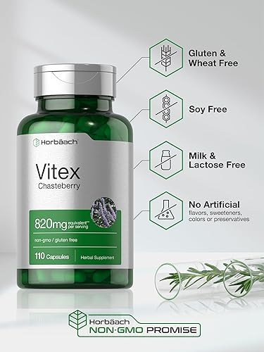 Miniatura 5 de Horbäach Vitex Berry 820mg 110 cápsulas Suplemento de Chasteberry para mujeres Fruta Agnus-Castus Sin OMG, sin gluten