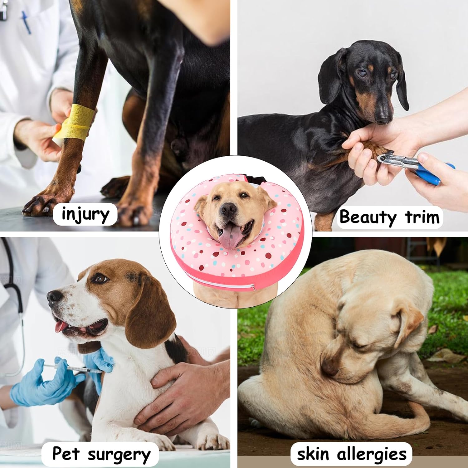 Dog Cone Collar Inflatable Donut for Large Medium Small Dogs, Soft Waterproof Dog Cone Alternative After Surgery Prevents Licking Wounds Easy Clean (Pink, L (Neck 13.5"-18"))