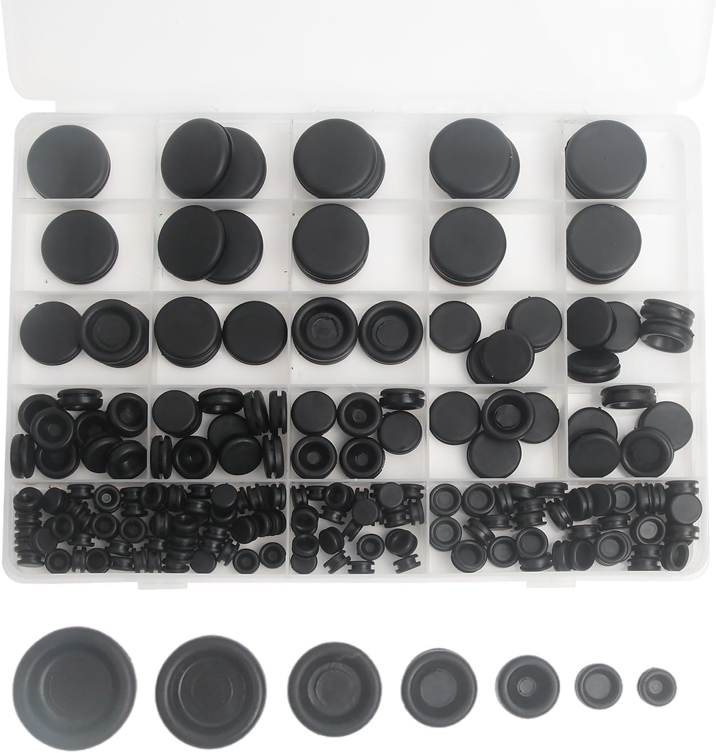 Pack of 215 rubber cable grommets, 7 sizes rubber grommets, body plugs, rubber grommets, rubber grommets assortment, car sealing plug kit, cable grommets, rubber cable grommet rubber, rubber cable