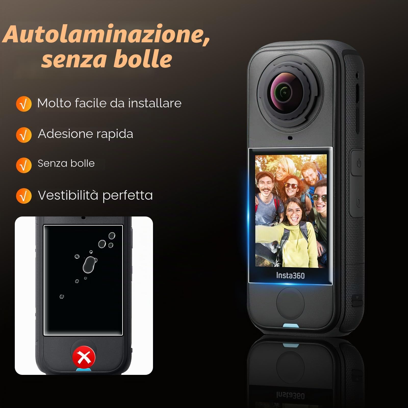 AMAZEAR Protezione Schermo per Insta360 X4 Air Action Camer (confezione da 3), accessori Insta 360 X4 Air, pellicola in vetro temperato impermeabile, anti-graffio, anti-impronte, anti-bolle