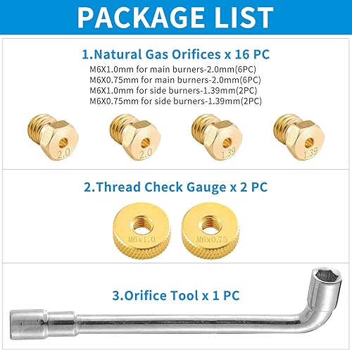 Miniatura 5 de Kit de conversión de boquillas de orificios de gas natural, kit de conversión de propano a gas natural, compatible con parrillas Blackstone de 28 y