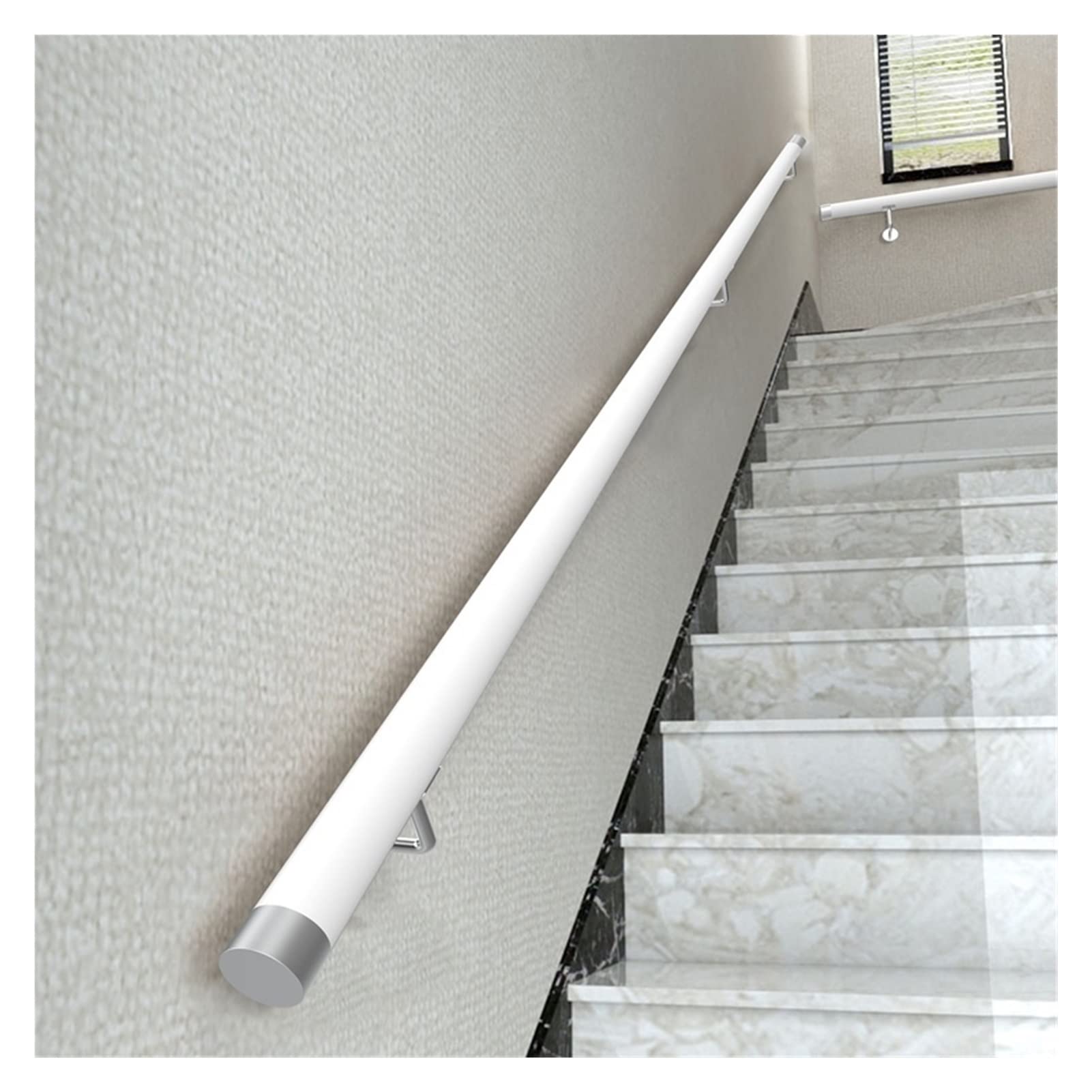 Gyeqxkt White Indoor Wooden Staircase Handrail With Silver Wall Brackets Nonslip Support Rail For Hallways & Corridors Safe For Elderly & Children 2Ft Banister