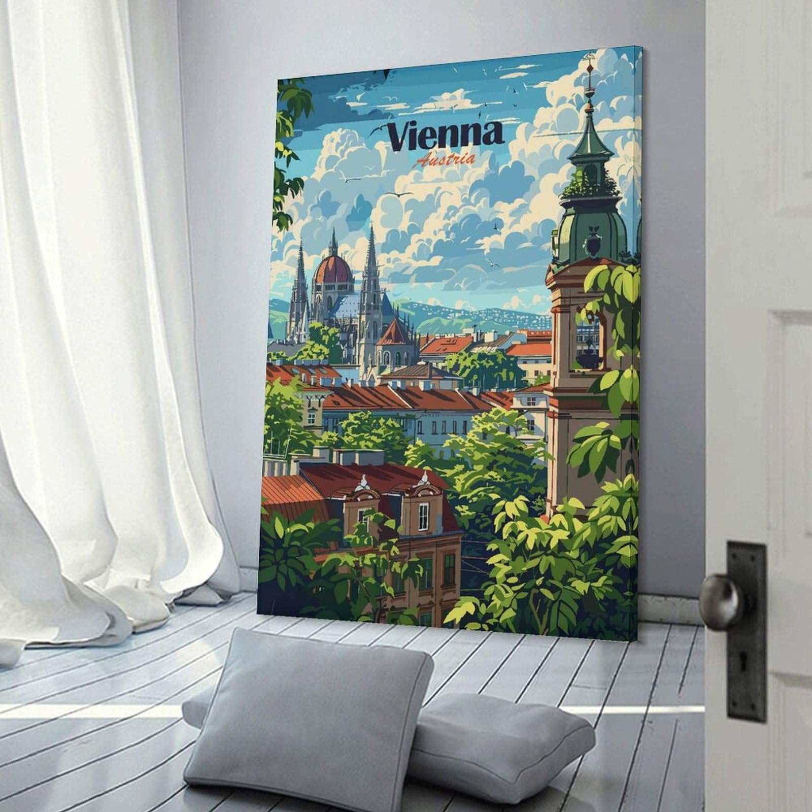 Junmoney Vienna Cityscape Wall Picture Print 24x36inch(60x90cm), for Corridors, Hallways Or Apartment Entries, Decorative Canvas Styling for Entry Areas