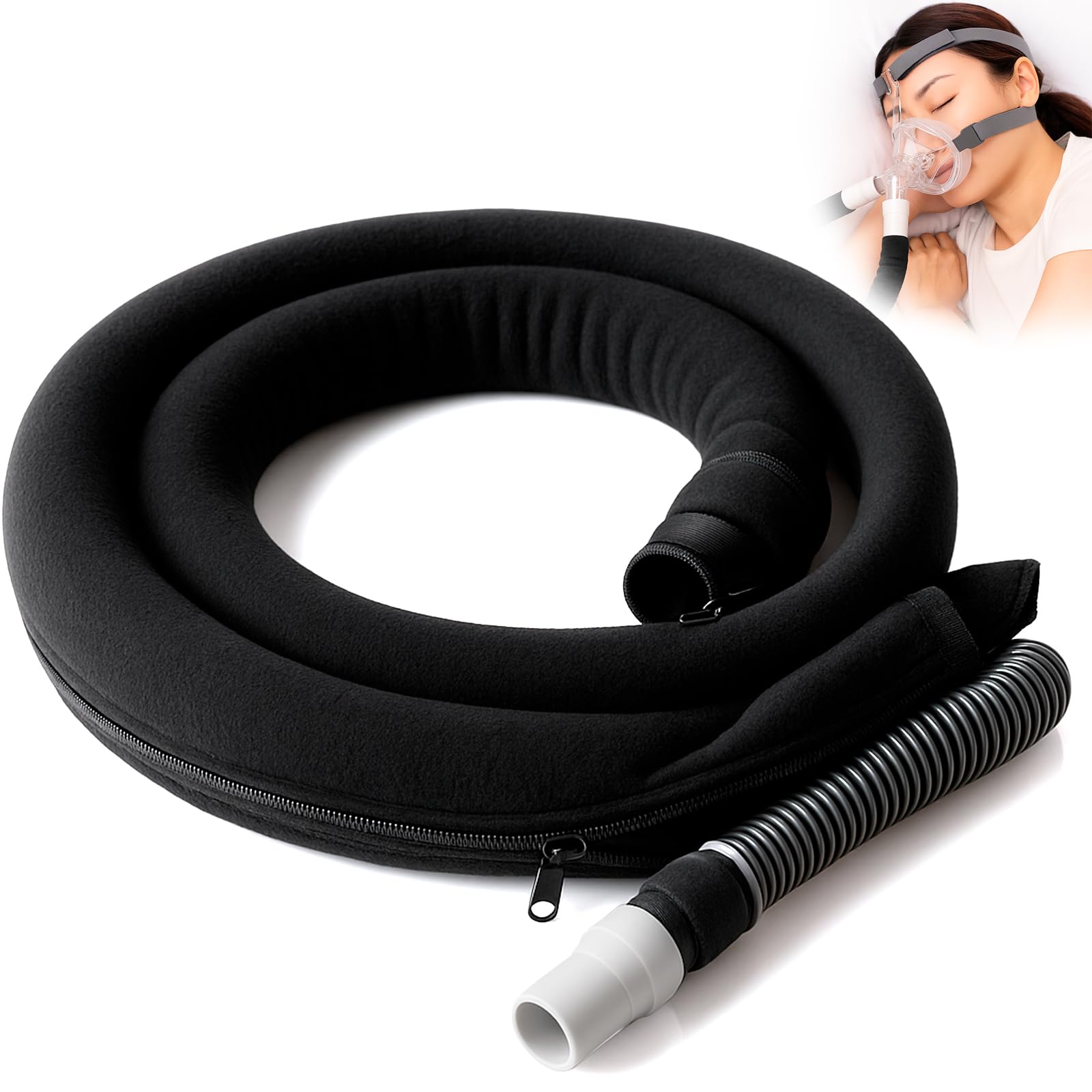 Vive CPAP Slim Hose Tube Cover for Side Sleepers 6 ft - Sleep Apnea Insulator Sleeve for Heated & Standard Tubing - Compatible w/CPAP BiPAP Machines & Holders - Full Length Zipper, Soft Fleece Cover