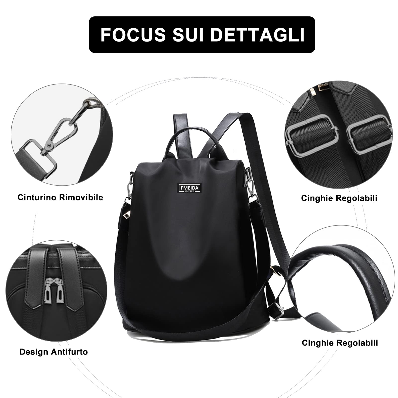 Fmeida Zaino Donna Antifurto Moda Borsa Donna con Tracolla Borse Zainetto da Viaggio Impermeabile