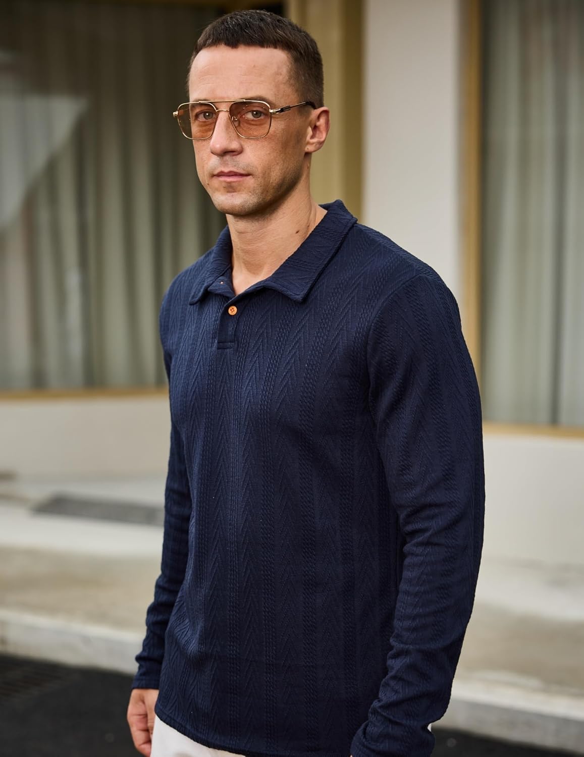 Aulemen Mens Knit Polo Shirts Long Sleeve Casual Textured Golf Polo Shirts Dress Collared Sweater Pullover - Image 3