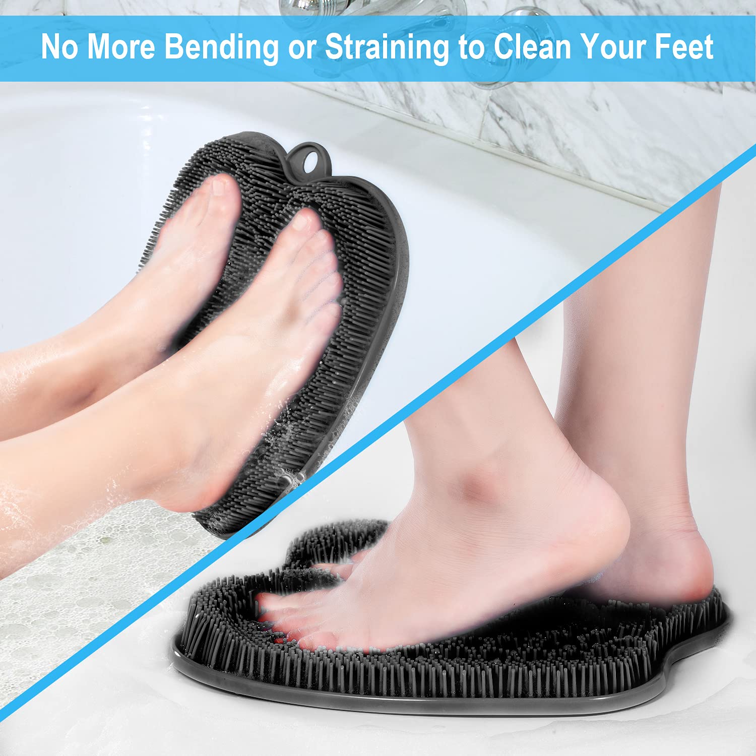 Doccia Foot Scrubber Mat con ventose antiscivolo, spazzola per il piede per pulire ed esfoliare i piedi senza piega, tappetino di riflessologia del piede per rilassarsi i piedi
