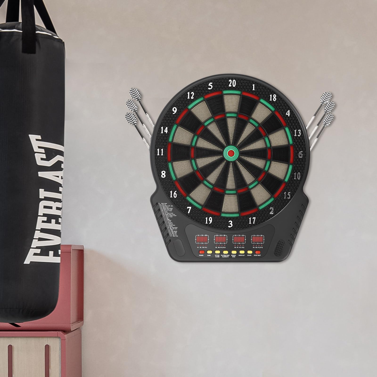 Bersaglio elettronico per freccette, montato a parete, con 6 freccette, set di freccette per bambini e adulti, per appartamenti, bar, ristoranti, centri di gioco o altri parchi giochi