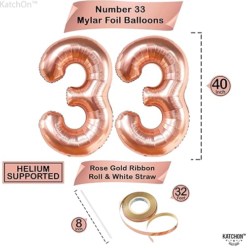 Miniatura 2 de KatchOn, Globos de oro rosa con el número 33, 40 pulgadas, decoraciones de cumpleaños número 33 para mujer, globo de cumpleaños 33 con globos de
