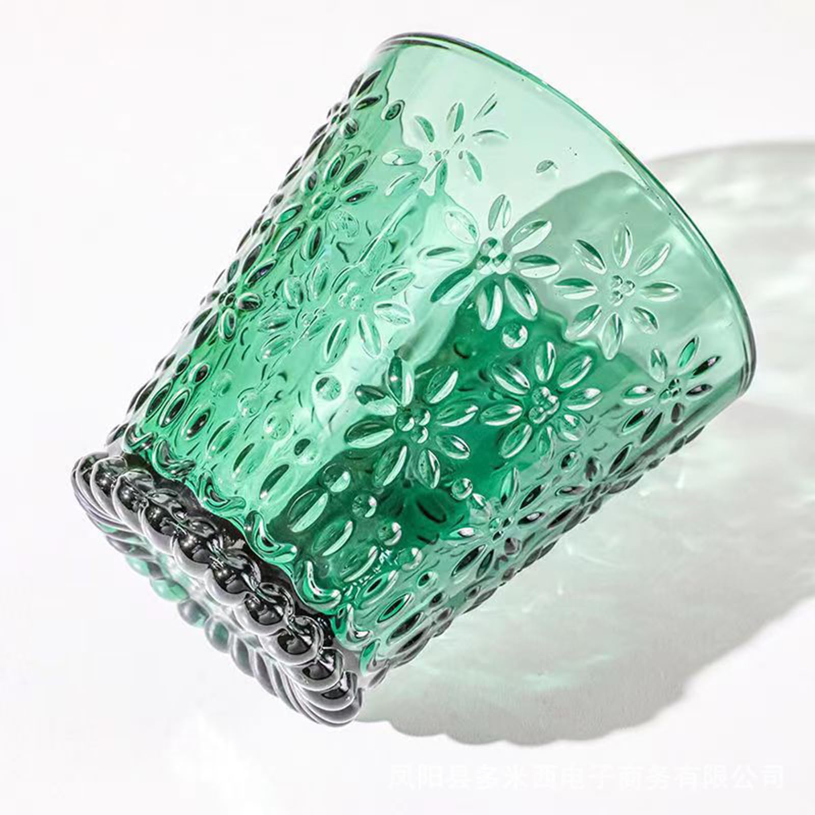 soulnioi Set of 6PC Green Coloured Water Glasses, Embossed Flower Drinking Glass for Tea Juice Beverages, 6pcs - Image 4