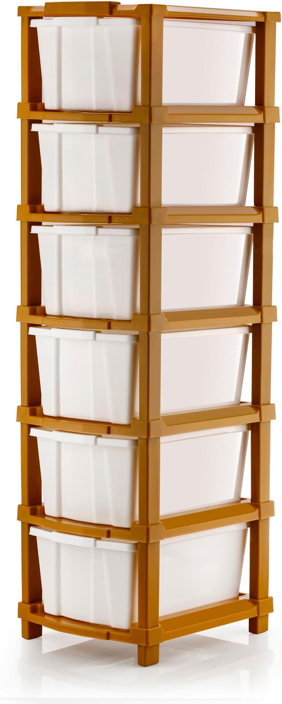AZZOTE Plastic Drawer Organizer Self Standard Rectangular Multi Purpose Modular Drawer System Large Chest of Drawer Organizer for Home Office,Product Dimension When assembeled (6 Layer, White)