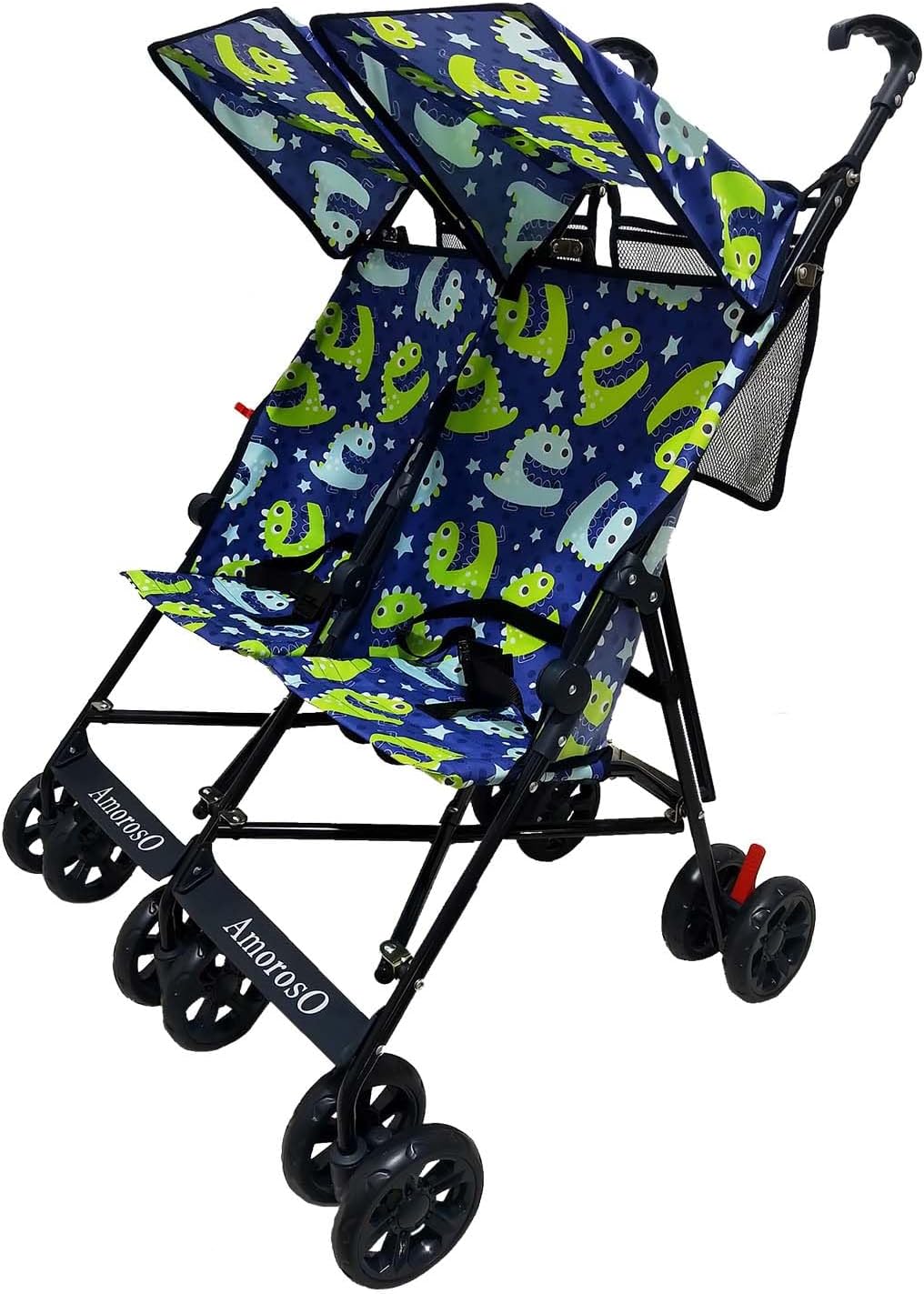 AmorosO Twin Lightweight Umbrella Stroller | Easy to Clean Baby Stroller with Four Wheels | Foldable & Travel-Ready Compact Stroller | Sunlight and Light Rain Protection | Blue
