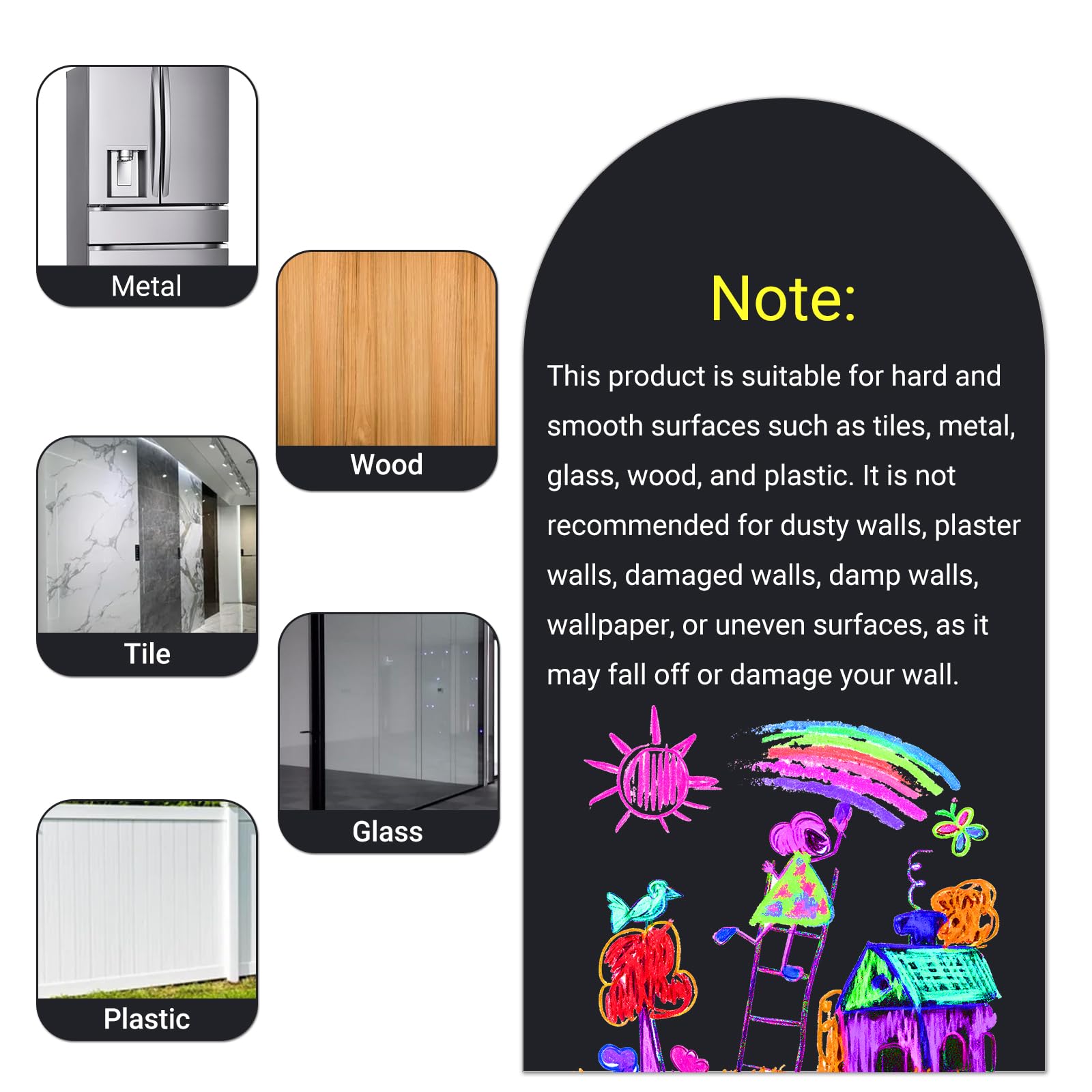 Pizarra Magnética Adhesiva de Pared Diseño Arco 80 x 40 cm – Pizarra Negra Borrable en Seco con Superficie Magnética, Incluye Tizas, Imanes y Paño – Hogar, Escuela y Oficina (Negro)