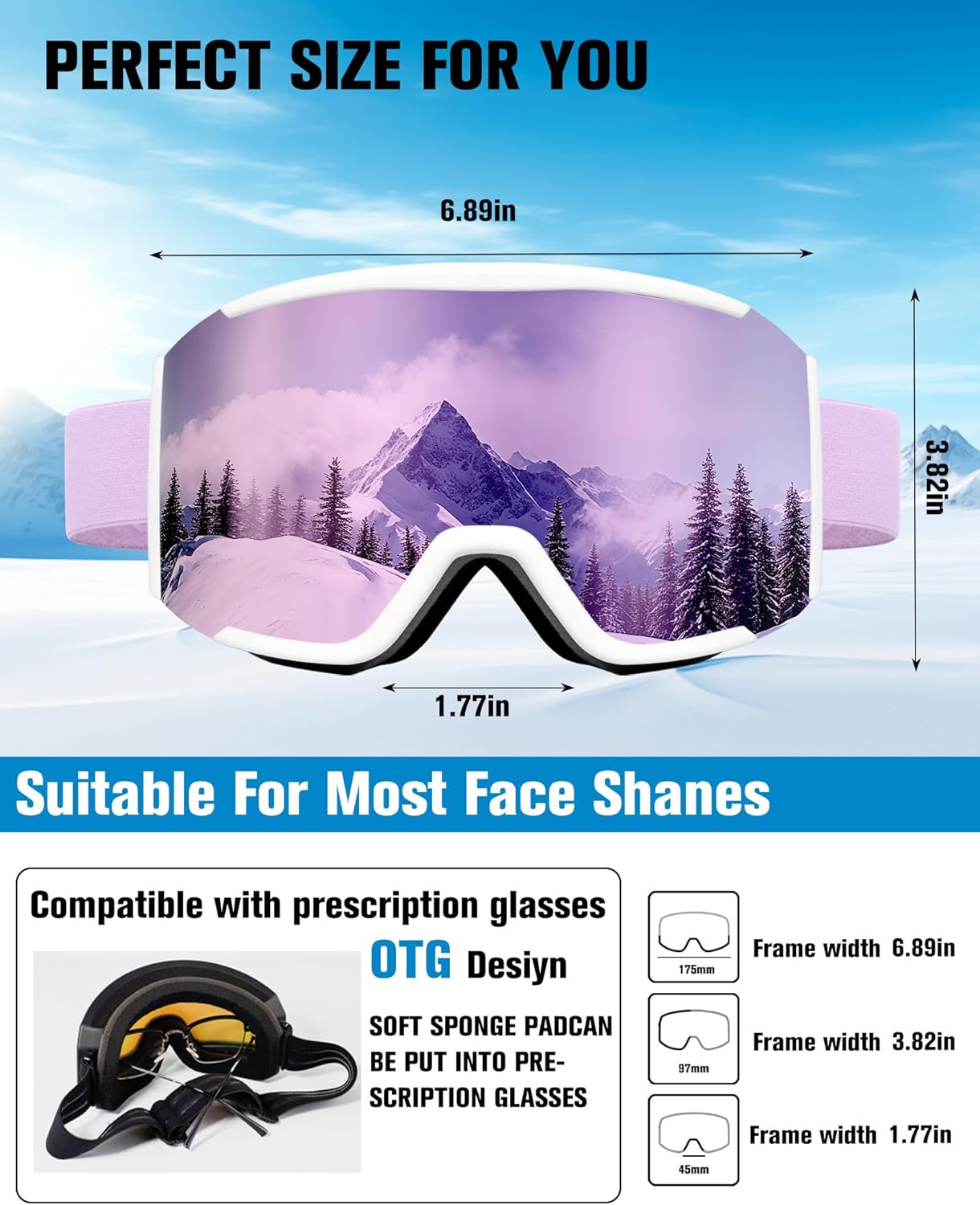 AVV OTG Ski Goggles for Men Women & Youth，Snow/Snowboard Goggles Anti Fog UV Protection - Image 8