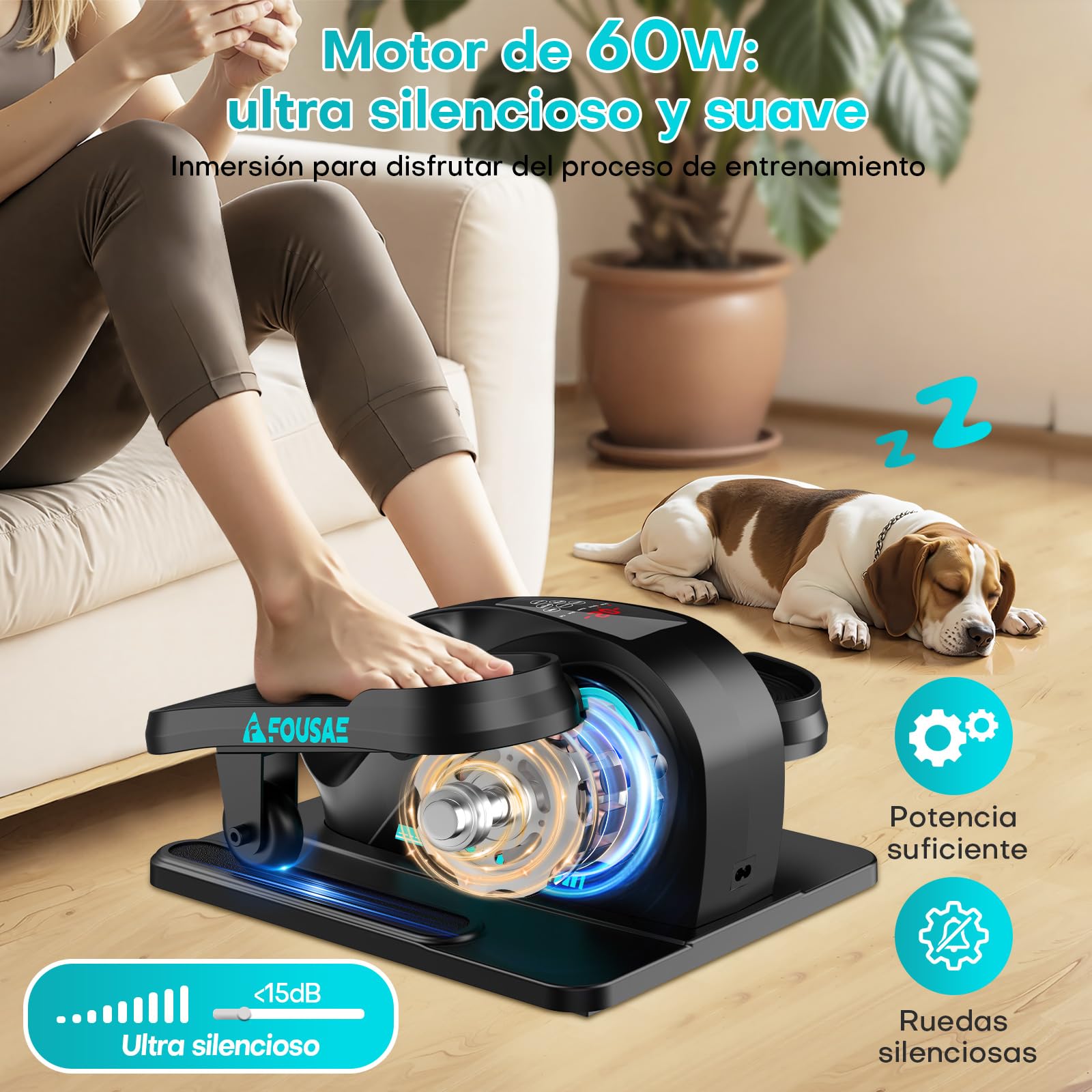Mini Elíptica Eléctrica de Escritorio, Pedales Estaticos 2 en 1 con 15 Velocidades Ajustables y 3 Modos Automáticos, Pedaleador Eléctrico Compacto y Silencioso, para Mayores y Adultos