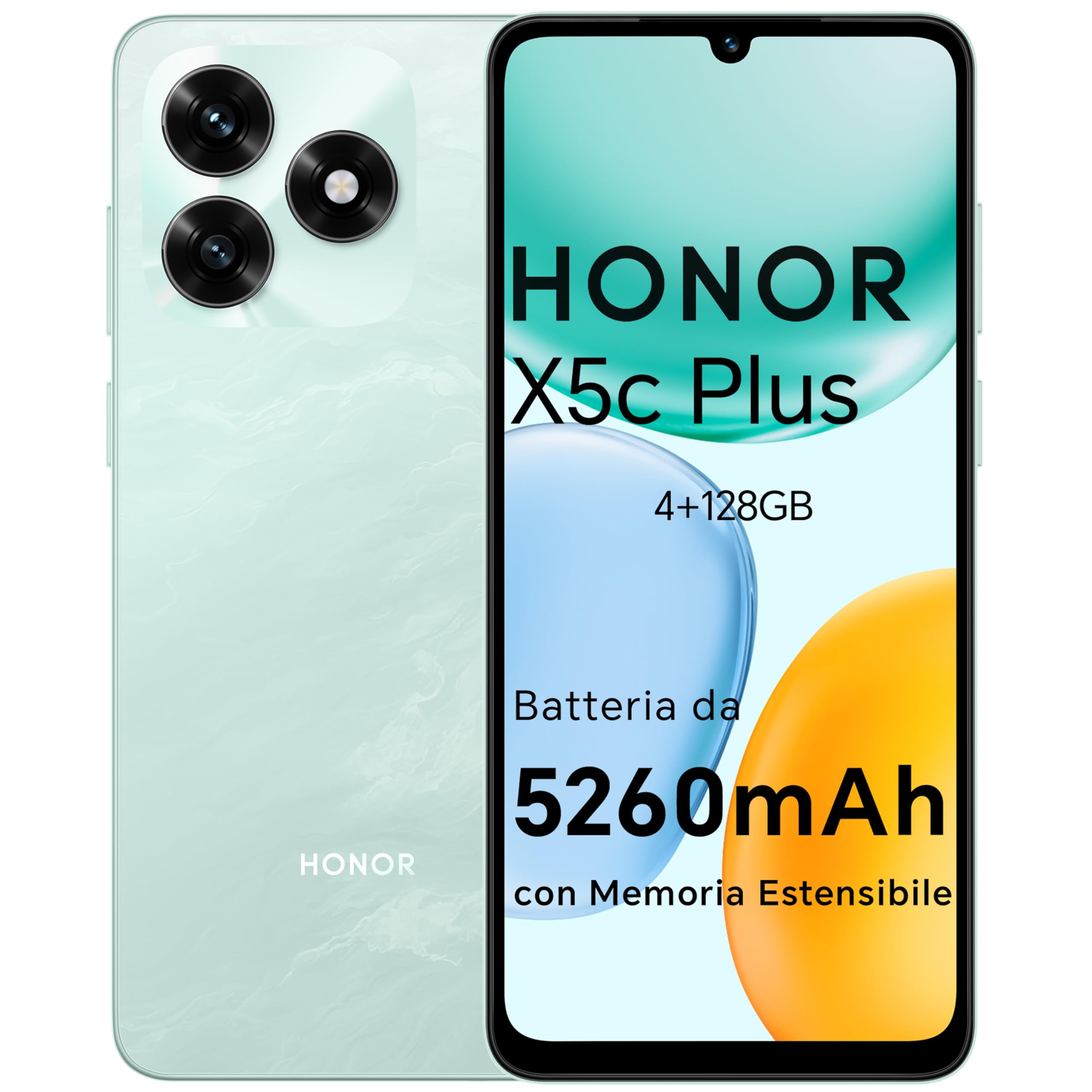 HONOR X5c Plus Smartphone, 5260 mAh, 4G RAM/128G Phone with Display 6.74 Inch 90 Hz, Camera 50+14MP, Android 15, Octa-Core Mobile Phone Fingerprint and Face Recognition, Ocean Cyan