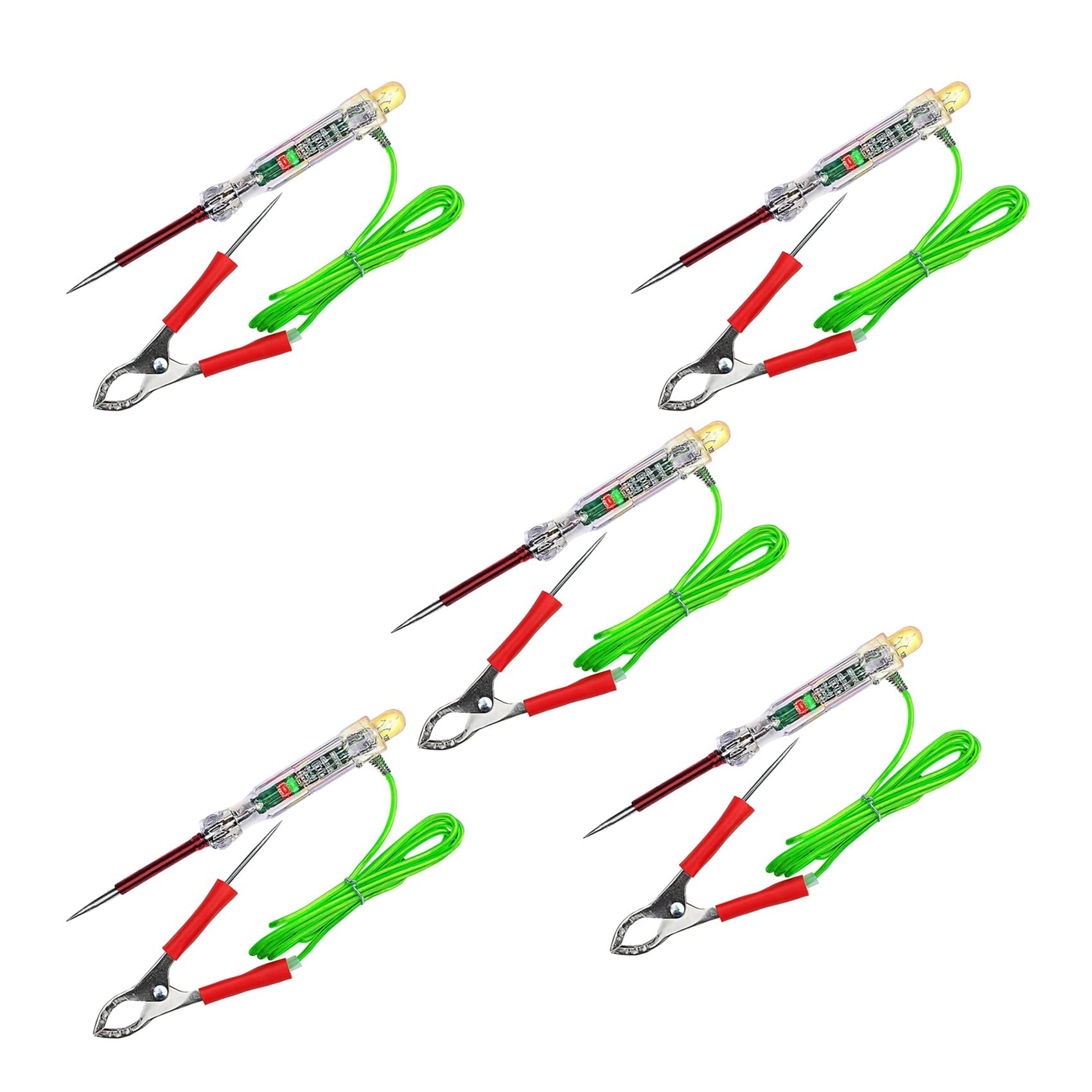 Jnchdghwa Red & Green 5X Automotive Led Circuit Tester 6-24V Test Light With Dual Probes 47 Inch Antifreeze Wire Alligator Clip For Testing