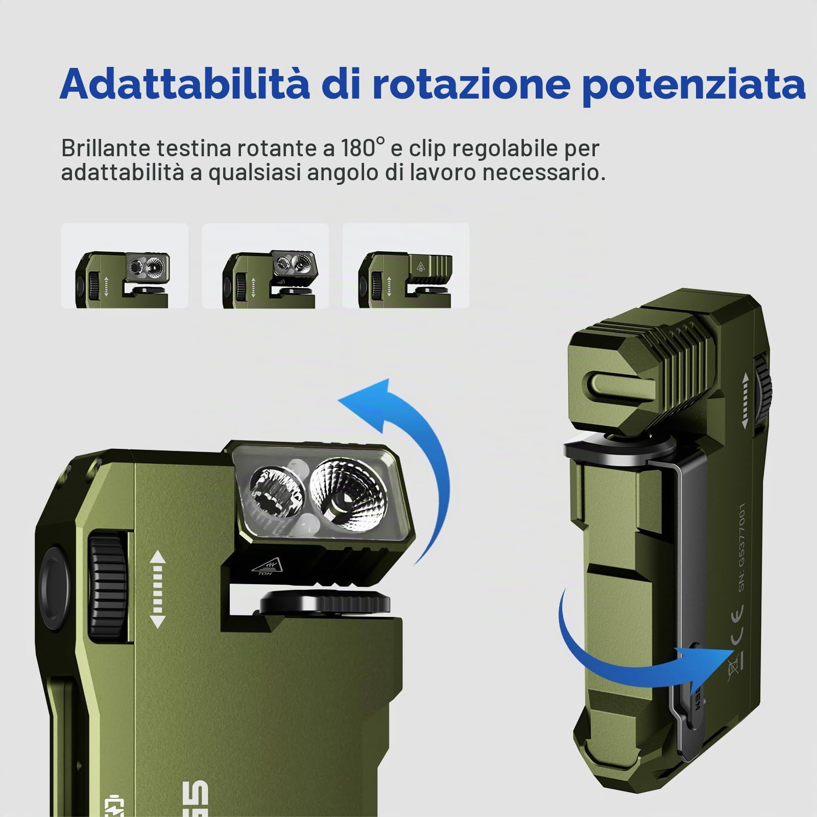 WUBEN G5 Torcia ricaricabile, 400 lumen, super luminosa, piccola torcia EDC con luce RGB, mini torcia magnetica portachiavi, piccola torcia da campeggio leggera per emergenze all'aperto e domestiche