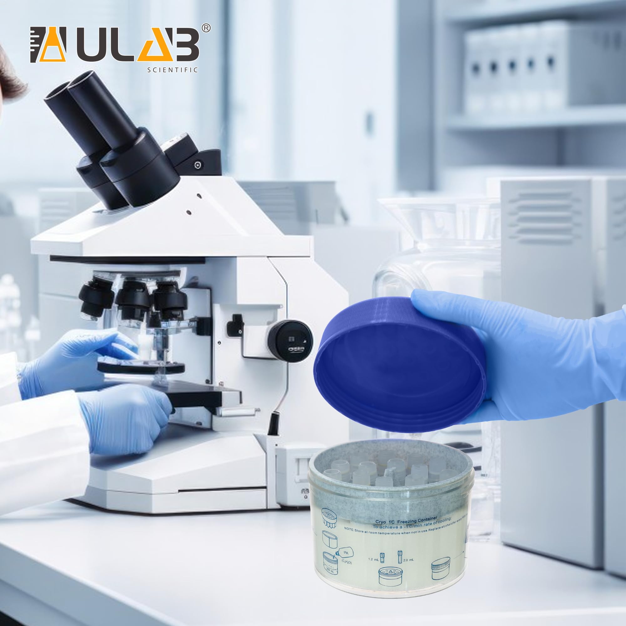ULAB Scientific UCP1004 - Recipientes de congelación para crio, tarro de policarbonato con cierre de polietileno de alta densidad, soporte de tubo de 18 lugares, paquete de 2, UCP1004