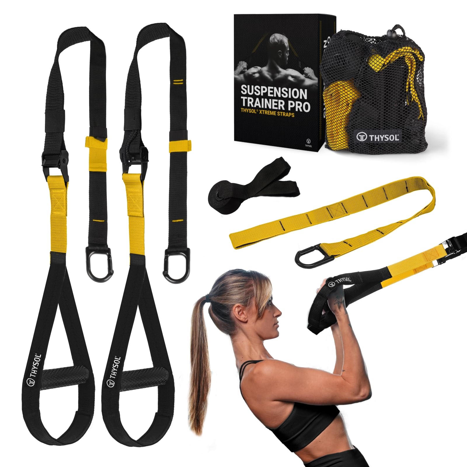 Resistance Trainer Pro Xtreme Straps Army | Sling Trainer Set with Adjustable Door Anchor | Fitness Home Workouts - Suitable for Travelling & for Training Indoor & Outdoor (Yellow)