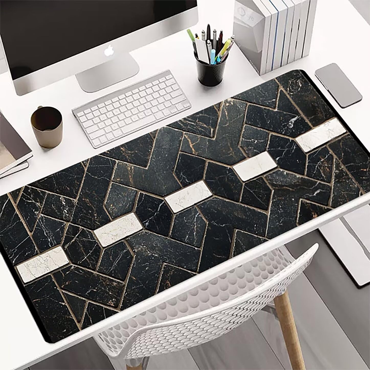 Lpfieonn Retro Großes Schreibtischunterlage, XXL Schreibtischunterlagen, Schwarz XXL Wasserdicht Gaming Mousepad mit Vernähter Rand und Rutschfeste Gummibasis, für Laptop/Hause/Büro 120x60cm PF-3705