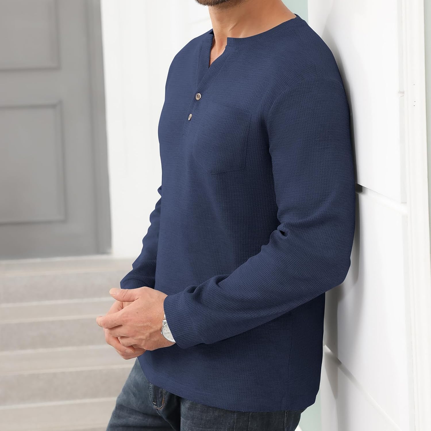 Uni Clau Men's Henley Shirts Long Sleeve Waffle Button Shirt Fall Fashion Casual Pullover Shirt - Image 4