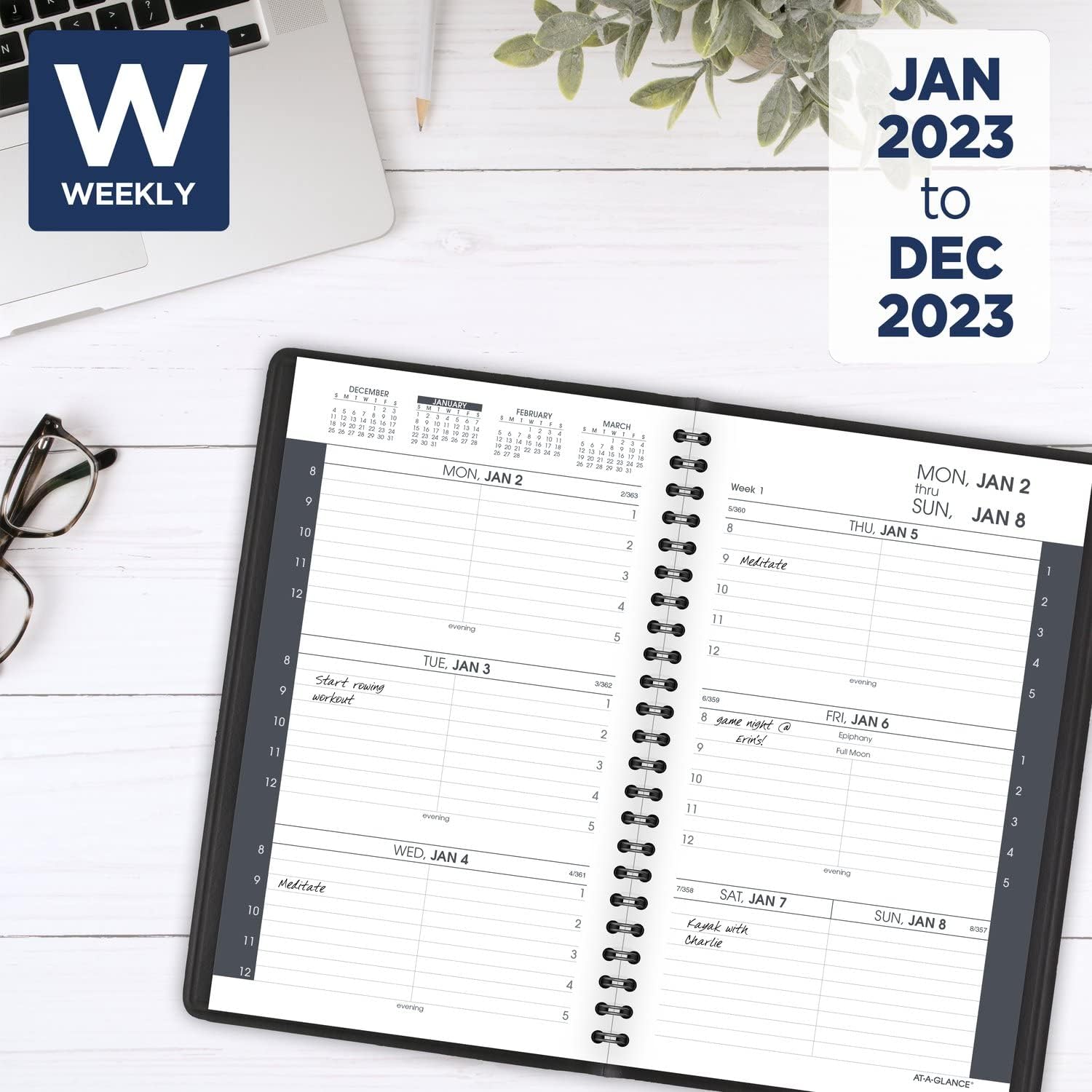 AT-A-GLANCE 2023 Weekly Planner, Hourly Appointment Book, 5" x 8", Small, 12 Months, Telephone/Address Pages, Black (7010005)