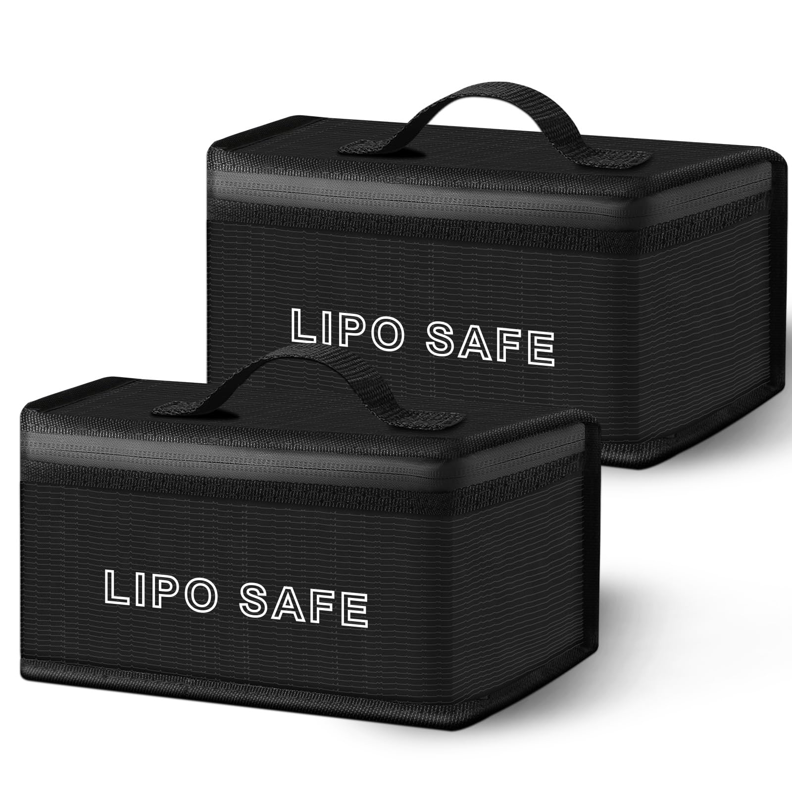 Vicloon Lipo Battery Bag, 2Pcs Fire Proof Battery Bag, Fireproof Lipo Safe Storage with Double Zip and with Durable Handle, liPo Guard bag for lipo Batterys Storage & Transportation & Charging, Black