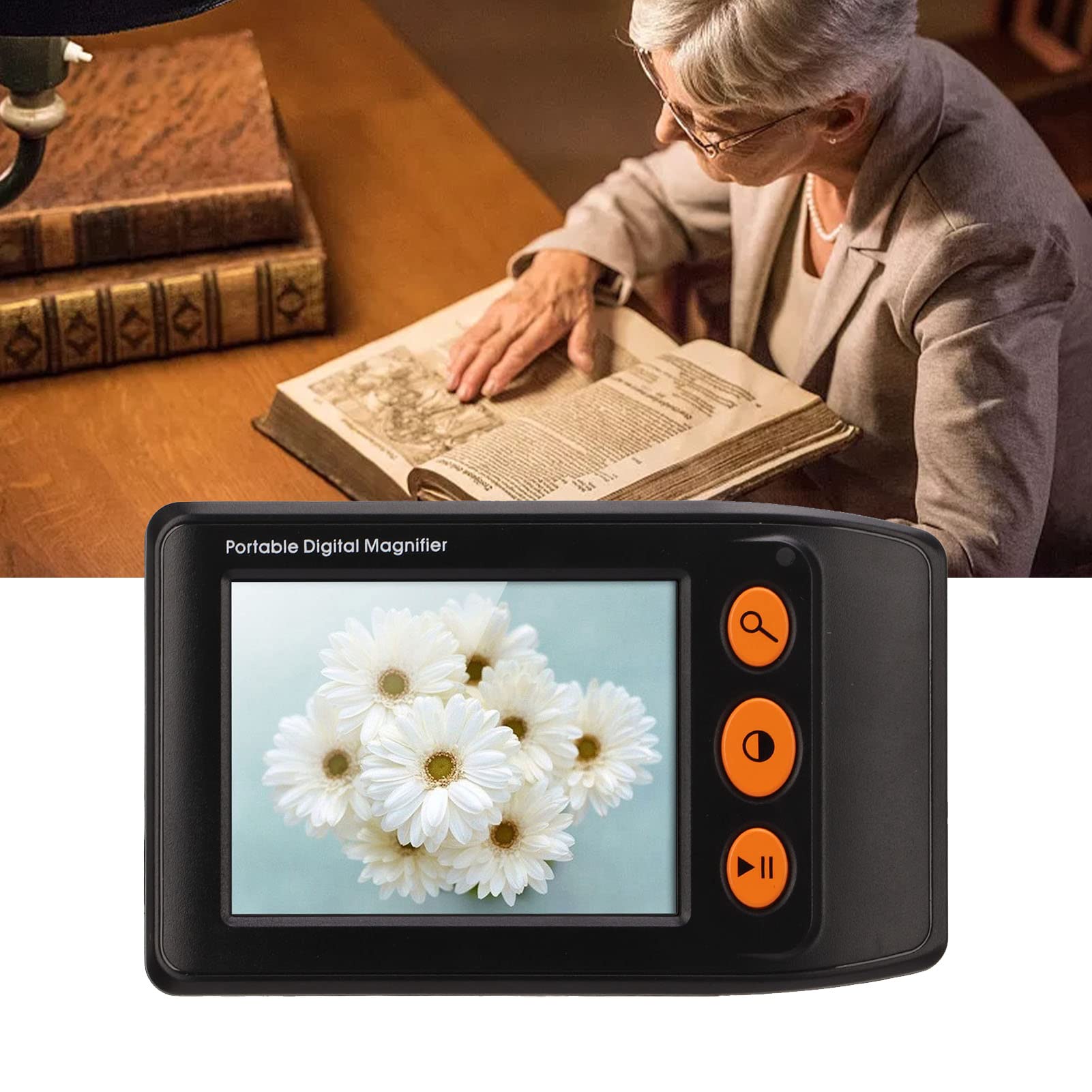Lupa Electrónica HD Portátil con Pantalla LCD 3.5", Ampliación Digital 2x-25x para Baja Visión, Zoom Ajustable y Lectura de Texto - Ideal para Personas Mayores y Discapacidad Visual (Blanco)