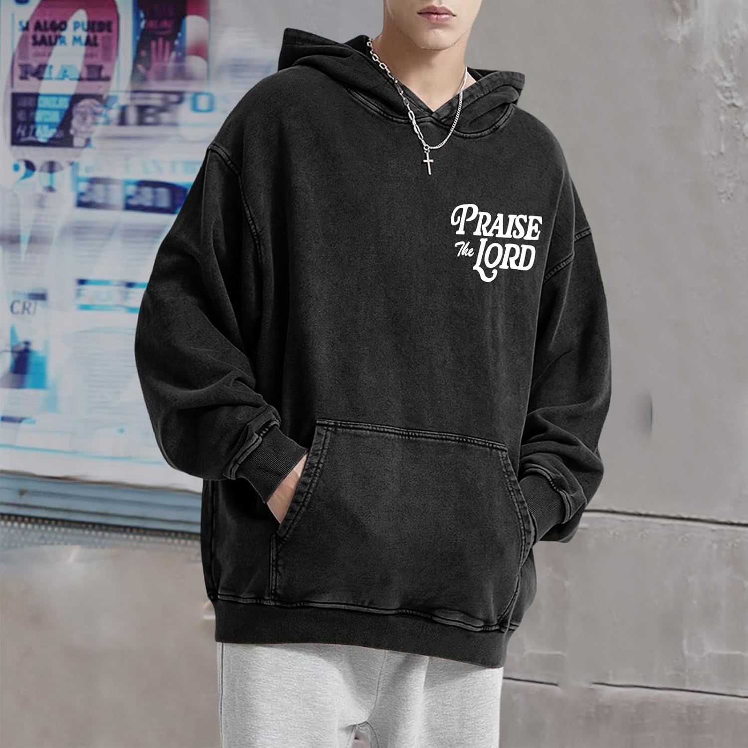 Christian Jesus Hoodies For Men Graphic Bible Verse God Hoodie Religious Faith Sweatshirt Acid Wash Vintage Pullover - Image 2