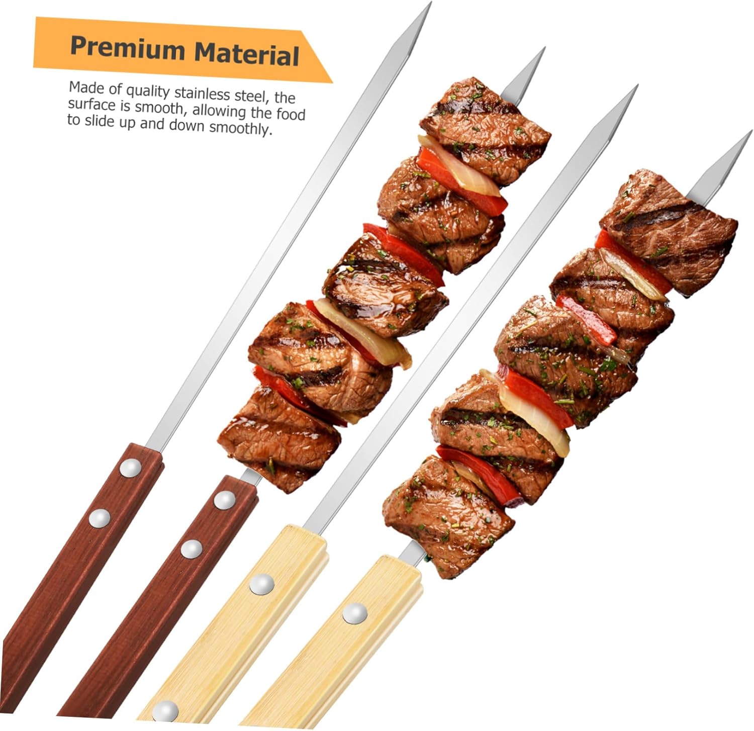 VICASKY 12pcs Stainless Steel Bbq Skewers Wooden Handles Kebob Skewers for Grill for Barbecues for Appetizers