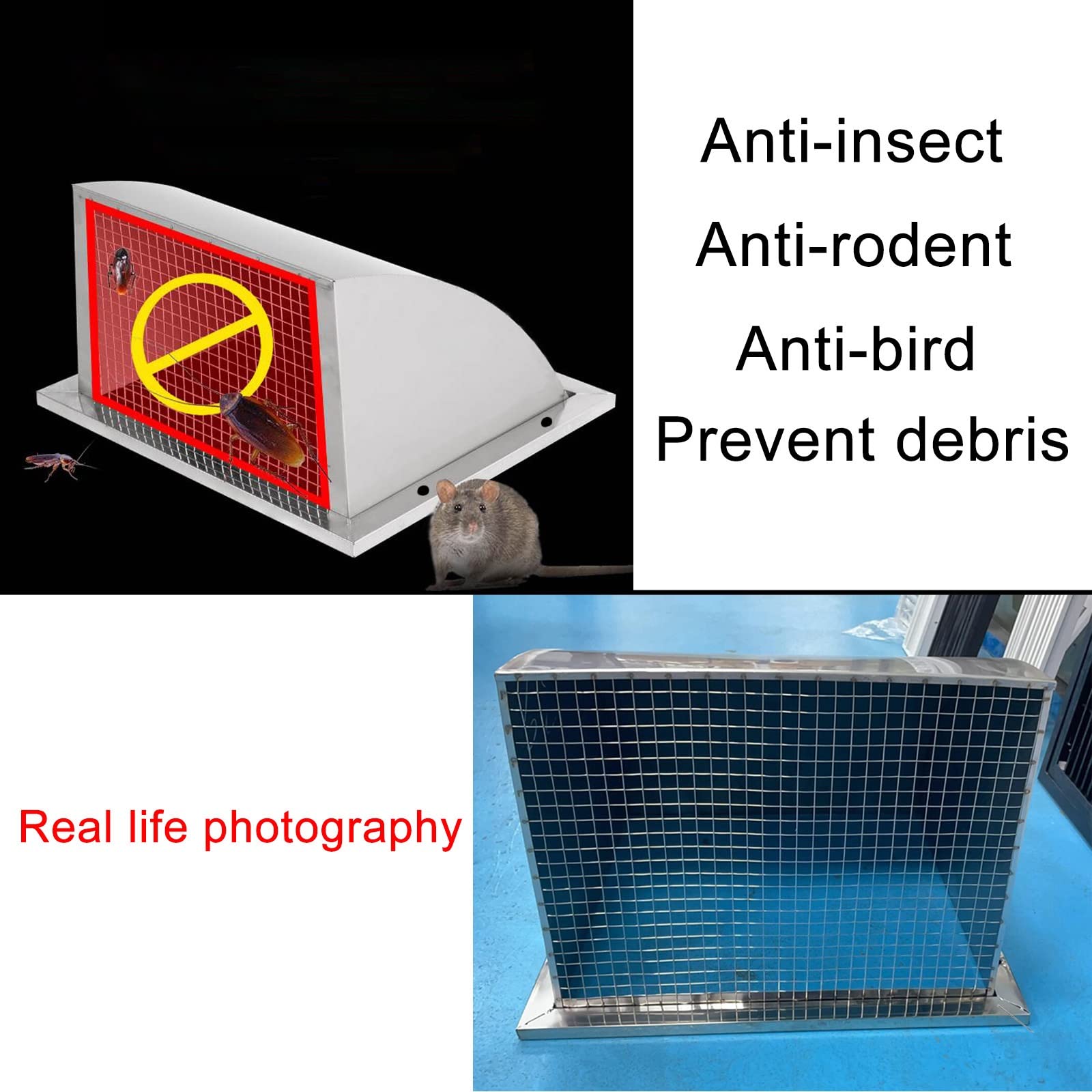 Inless - Cubierta de ventilación cuadrada de acero de 300 mm, 350 mm, 400 mm, con malla protectora contra la intemperie para cocina, cocina y baño