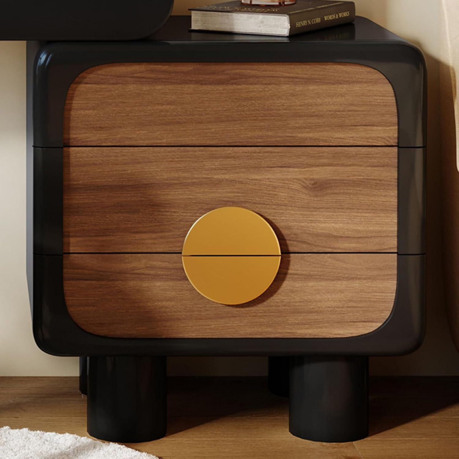 YZABEL Black Vanity Desk with Flip Top Mirror and Cushioned Chair, 47" Solid Wood Dressing Table with Storage Cabinets for Bedroom, Makeup Studio, Dormitory