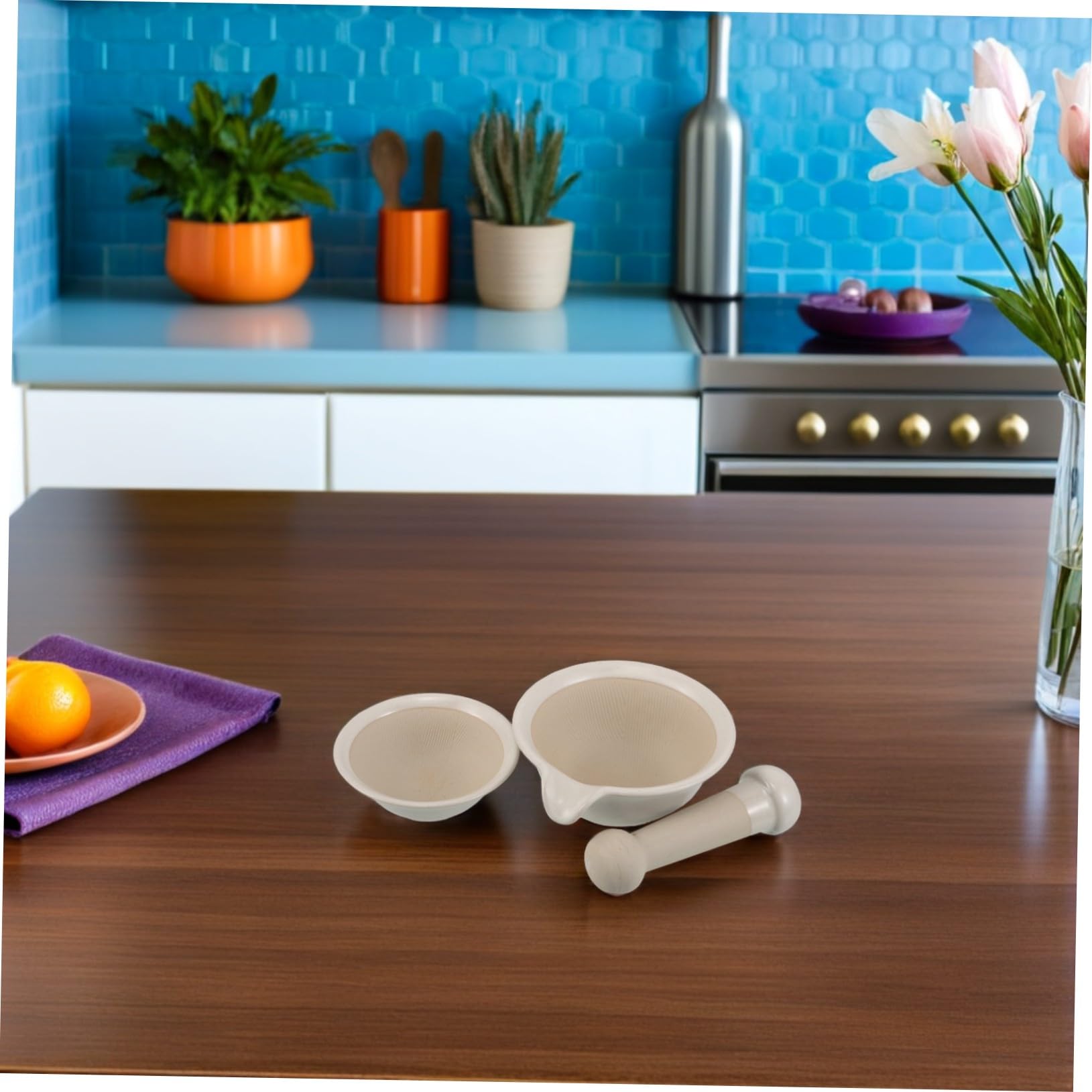 ULTECHNOVO Food Grinder Set Japanisches Design Keramik Babybrei Schüssel Mit Stampfer Stab Manuelle Herstellung Glatter Breie Für Kleinkinder Fütterung