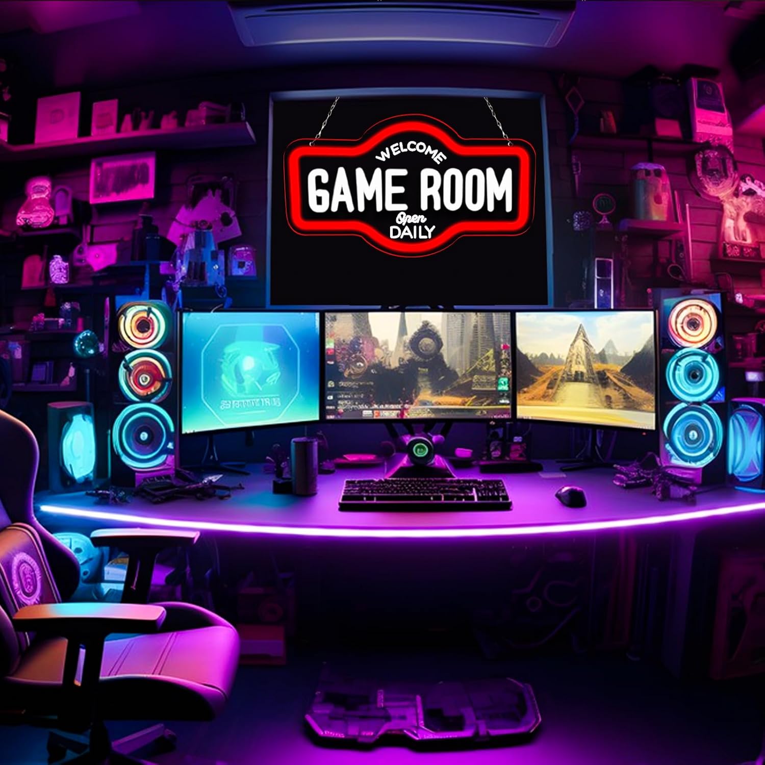 Game Room Neon Sign, Welcome Game Room Open Daily Neon Lights Wall Decor for Internet Cafe, Gaming Room, Man cave, Bedroom Gift Art for Boys Girls-16.93 x 9.92 IN-USB Powered-Acrylic - Image 4