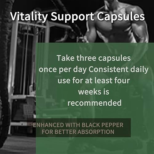 Miniatura 3 de Puro Vitality Support - Pastillas para hombre mezcladas con ashwagandha, shilajit, extracto de pimienta negra y vitaminas, mejora de energía natural