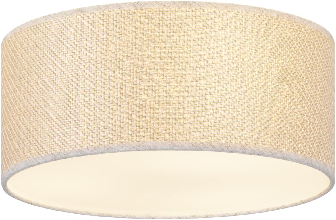 13Inch Farmhouse Semi Flush Mount Ceiling Light,Drum Shade 3-Light Rustic Ciling Fixture for Bedroom,Living Room,Hallway,Entryway,Kitchen,Creating Soft Ambient Home Lighting