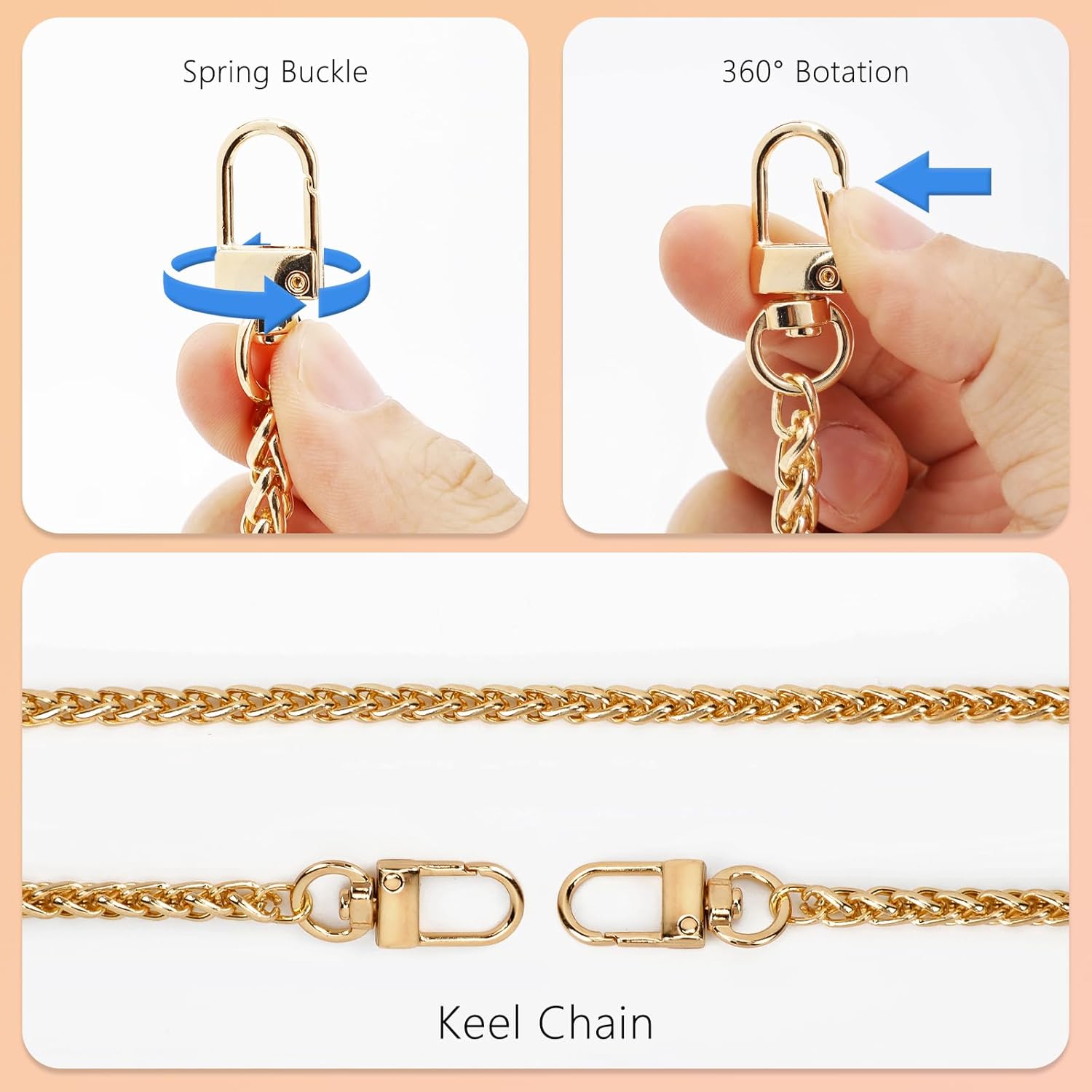 47"/120cm Purse Chain Strap Shoulder Cross Body Sling Purse Handbag Replacement Accessories with Metal Buckles - Image 3